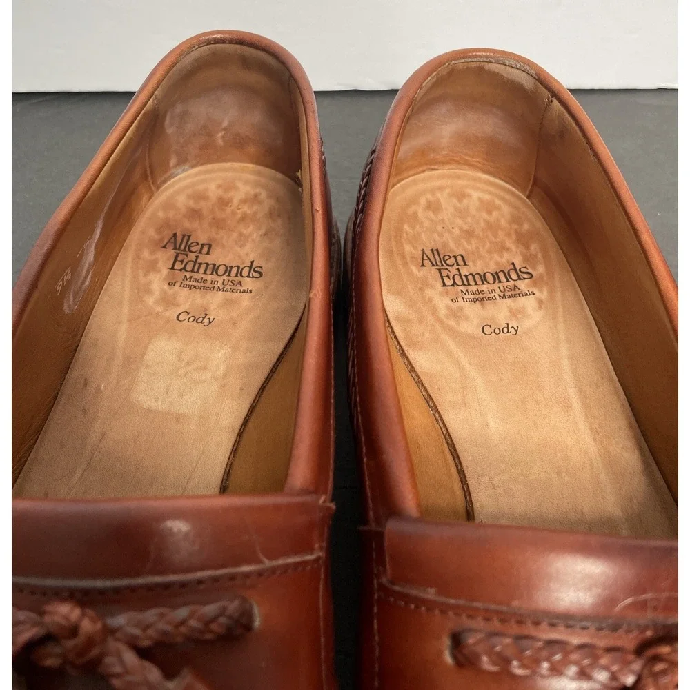 ALLEN‎ EDMONDS CODY Kiltie Tassel Loafers 9.5 D Brown Woven Leather Men's Shoes